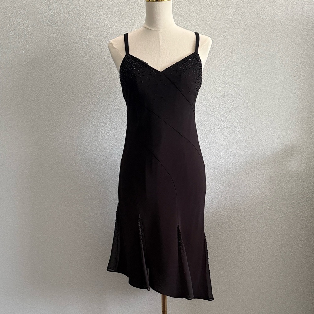 Evan-Picone Petite Black Beaded Asymmetrical Midi Dress Size 6P